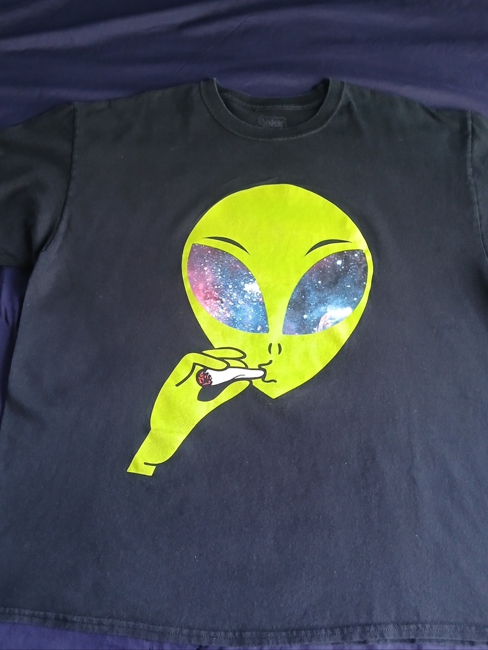 Black Tee with Neon Green Alien Graphic